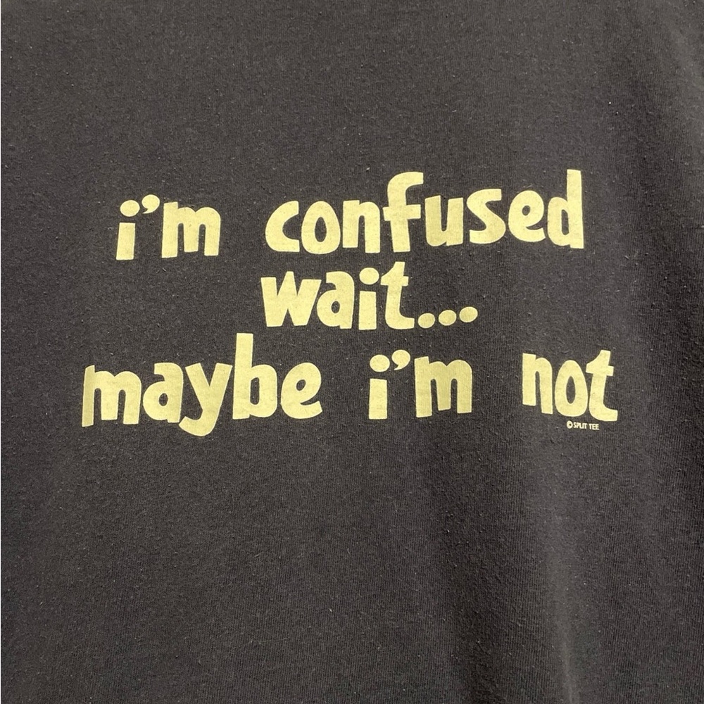 Y2K Navy Blue Funny Humor Short Sleeve T-Shirt Adult L I’m Confused - Picture 2 of 6